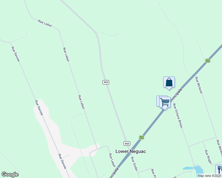 map of restaurants, bars, coffee shops, grocery stores, and more near 144 New Brunswick 460 in Neguac