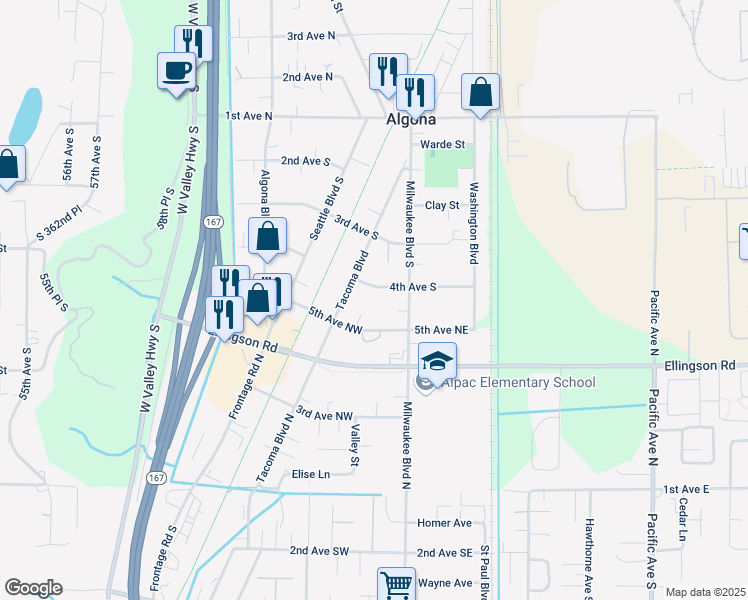 map of restaurants, bars, coffee shops, grocery stores, and more near 320 4th Avenue South in Algona