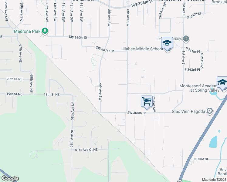 map of restaurants, bars, coffee shops, grocery stores, and more near 36529 6th Avenue Southwest in Federal Way