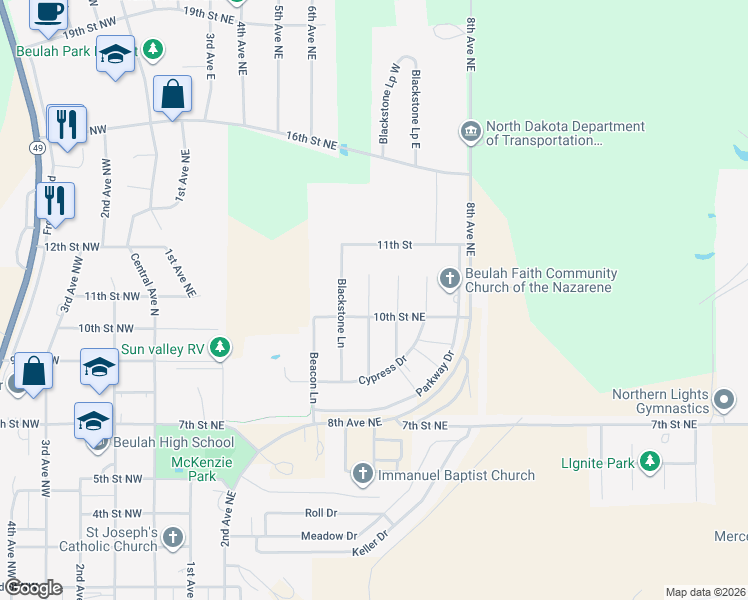 map of restaurants, bars, coffee shops, grocery stores, and more near 1101-1141 Chestnut Lane in Beulah