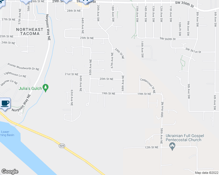 map of restaurants, bars, coffee shops, grocery stores, and more near 1914 67 Place Northeast in Tacoma