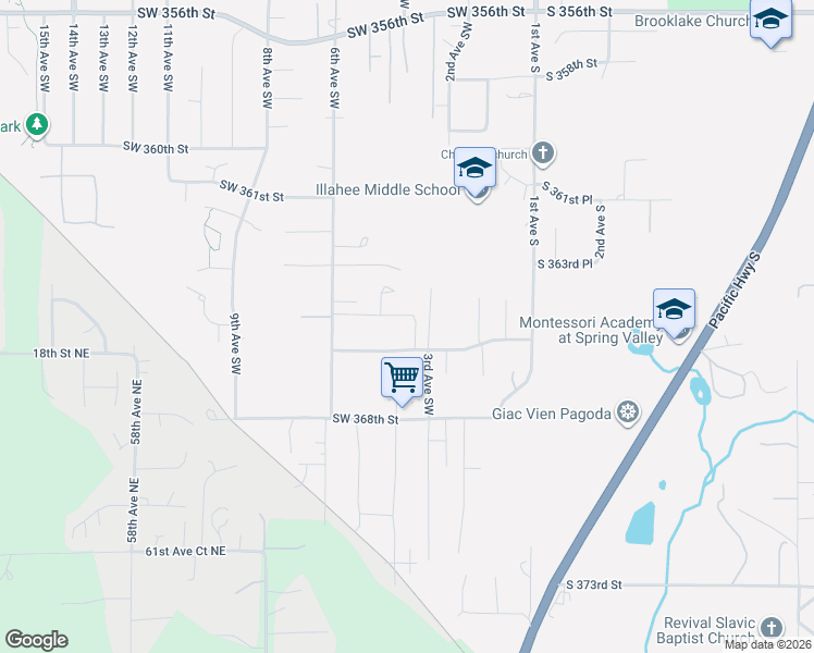 map of restaurants, bars, coffee shops, grocery stores, and more near 36515 3rd Pl SW in Federal Way