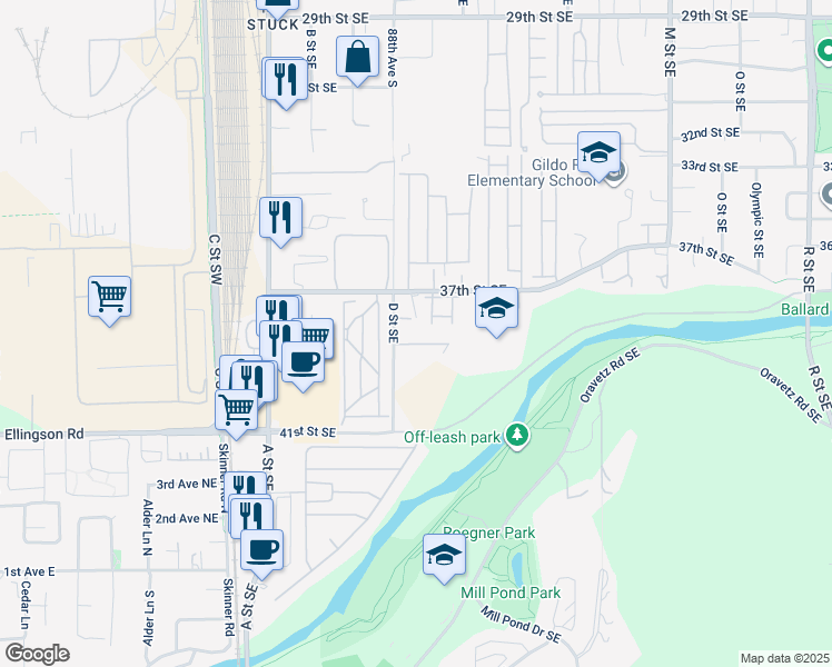 map of restaurants, bars, coffee shops, grocery stores, and more near 3858 D Place Southeast in Auburn