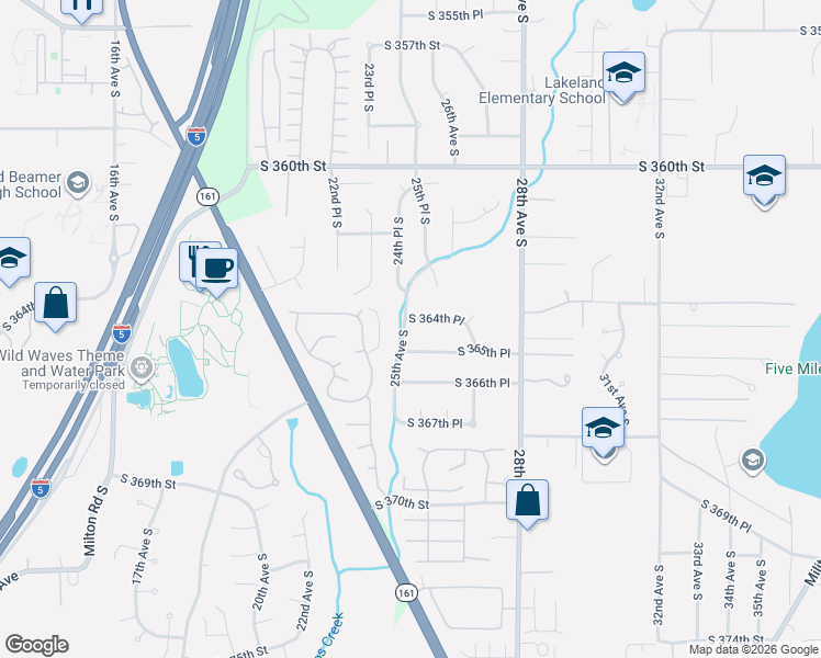 map of restaurants, bars, coffee shops, grocery stores, and more near 2504 South 365th Place in Federal Way