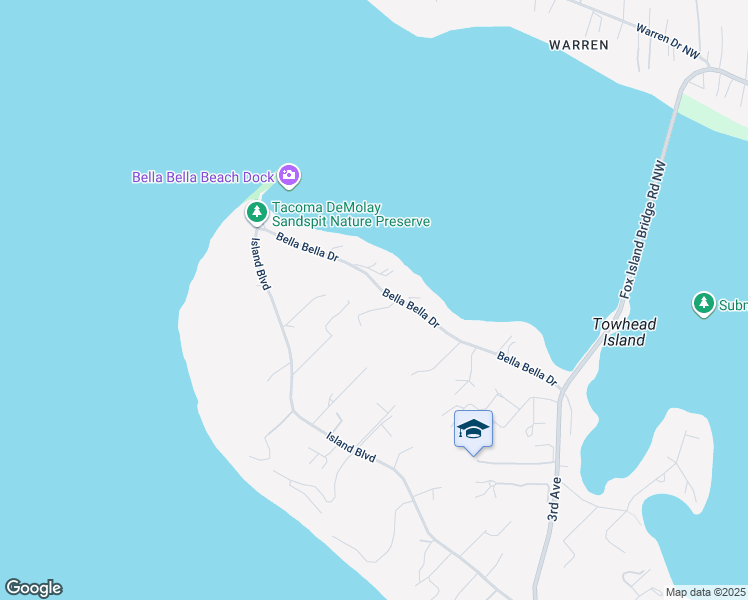 map of restaurants, bars, coffee shops, grocery stores, and more near 166 Bella Bella Drive Fi in Fox Island