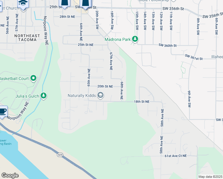 map of restaurants, bars, coffee shops, grocery stores, and more near 1914 67th Place Northeast in Tacoma