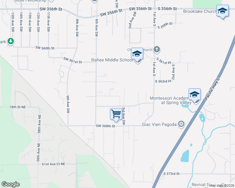 map of restaurants, bars, coffee shops, grocery stores, and more near 316 Southwest 365th Street in Federal Way