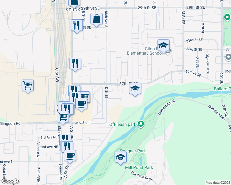 map of restaurants, bars, coffee shops, grocery stores, and more near 428 37th Street Southeast in Auburn