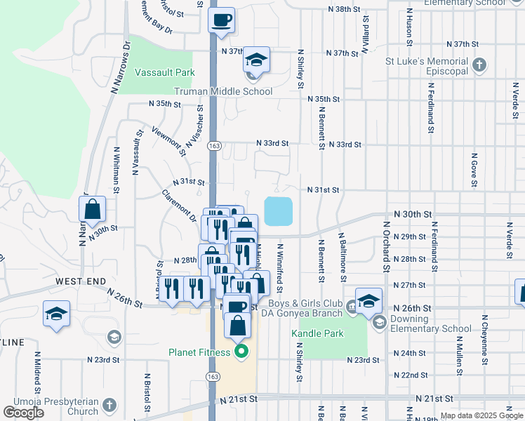 map of restaurants, bars, coffee shops, grocery stores, and more near 5521 North 30th Street in Tacoma