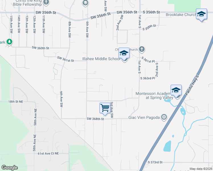 map of restaurants, bars, coffee shops, grocery stores, and more near 324 Southwest 365th Street in Federal Way