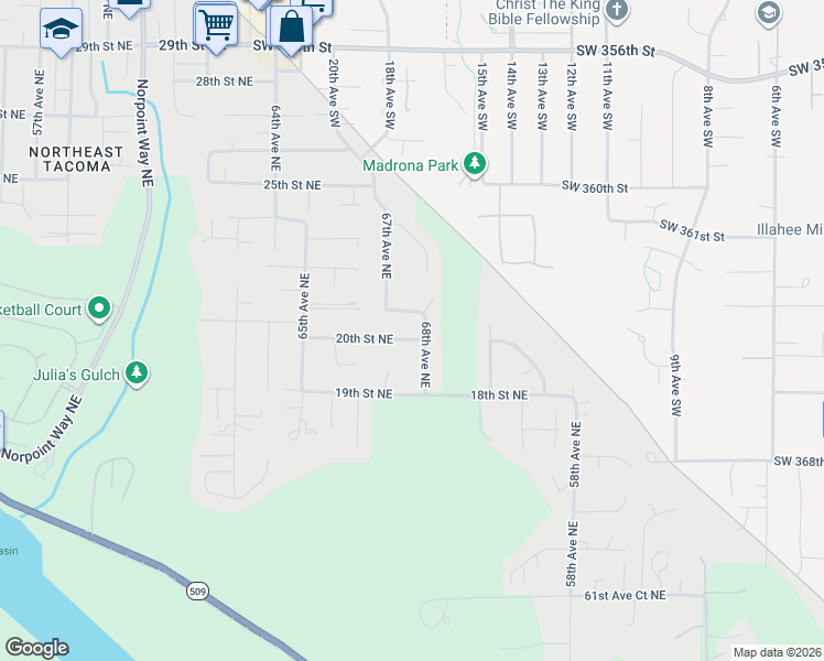 map of restaurants, bars, coffee shops, grocery stores, and more near 6730 21st Street Northeast in Tacoma