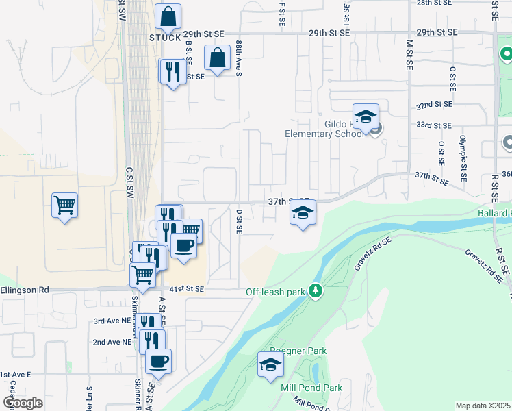 map of restaurants, bars, coffee shops, grocery stores, and more near 428 37th Street Southeast in Auburn