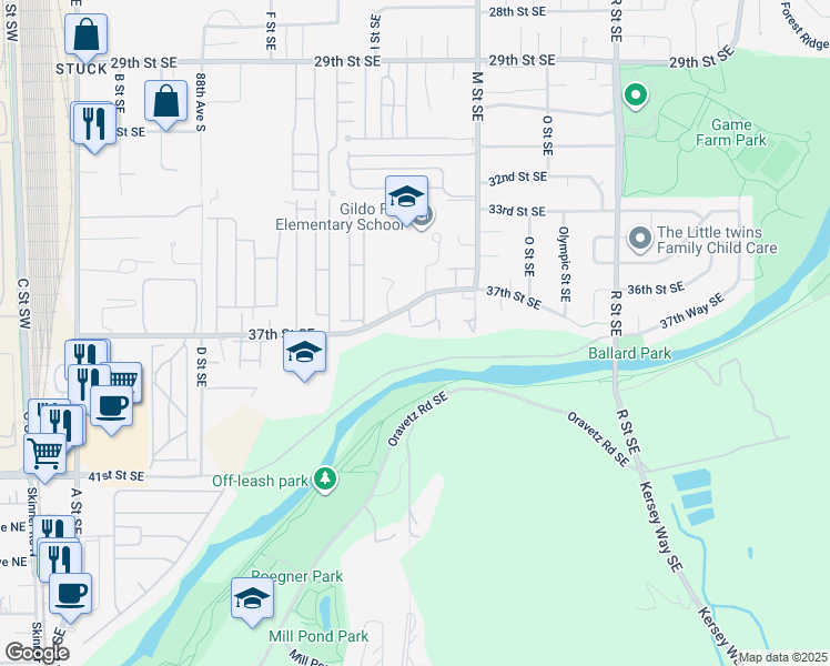 map of restaurants, bars, coffee shops, grocery stores, and more near 1008 37th Street Southeast in Auburn