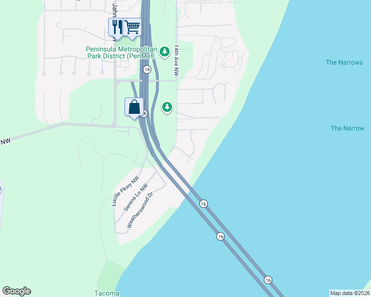 map of restaurants, bars, coffee shops, grocery stores, and more near 2019 14th Avenue Northwest in Gig Harbor