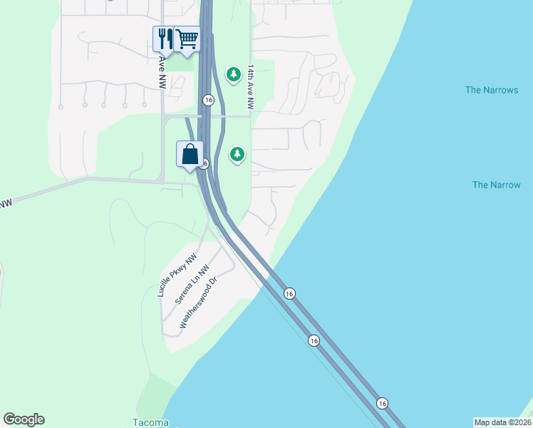 map of restaurants, bars, coffee shops, grocery stores, and more near 2019 14th Avenue Northwest in Gig Harbor