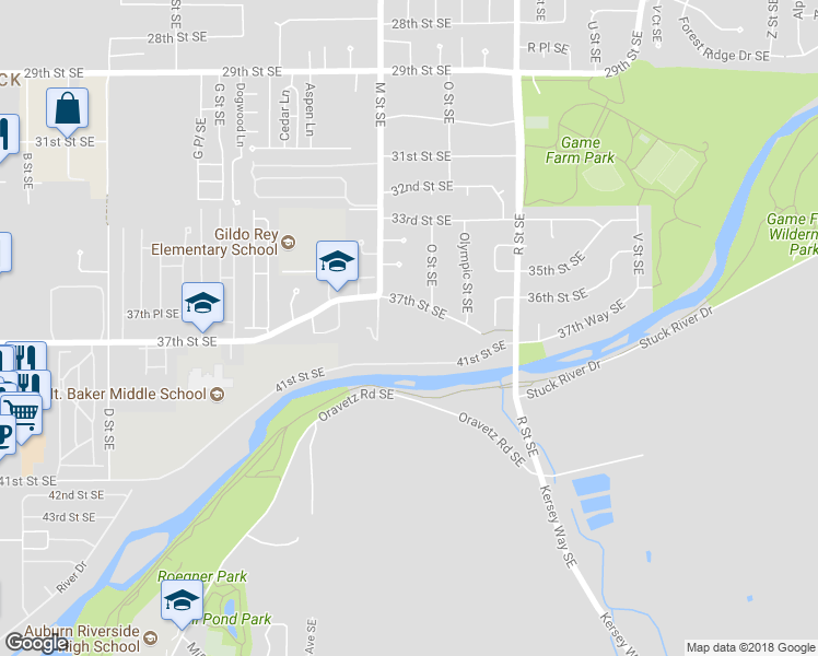 map of restaurants, bars, coffee shops, grocery stores, and more near 1226 37th Street Southeast in Auburn