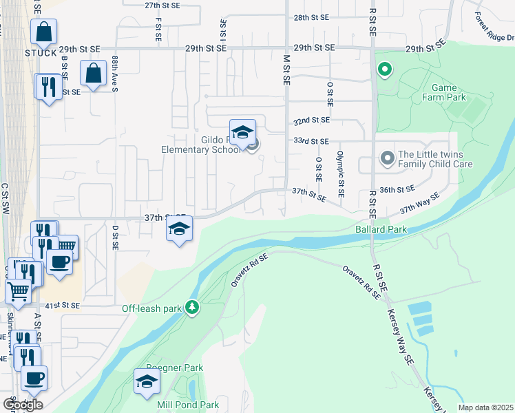 map of restaurants, bars, coffee shops, grocery stores, and more near 1008 37th Street Southeast in Auburn
