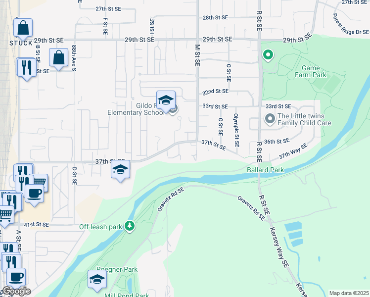 map of restaurants, bars, coffee shops, grocery stores, and more near 1101 37th Street Southeast in Auburn