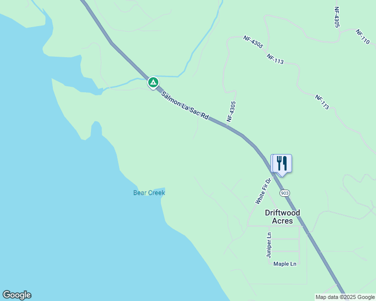 map of restaurants, bars, coffee shops, grocery stores, and more near 14997 Salmon La Sac Road in Ronald