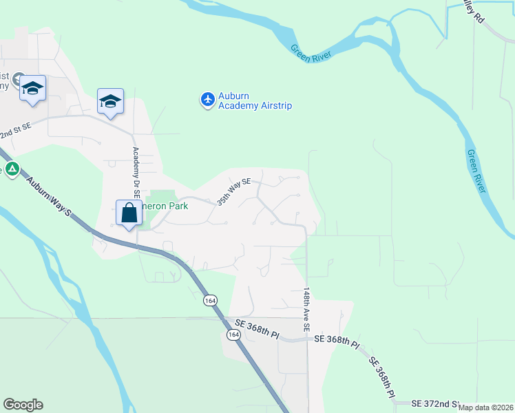 map of restaurants, bars, coffee shops, grocery stores, and more near 3527 Orchard Place Southeast in Auburn