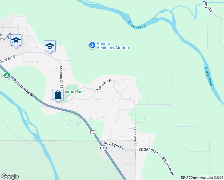 map of restaurants, bars, coffee shops, grocery stores, and more near 3527 Orchard Place Southeast in Auburn