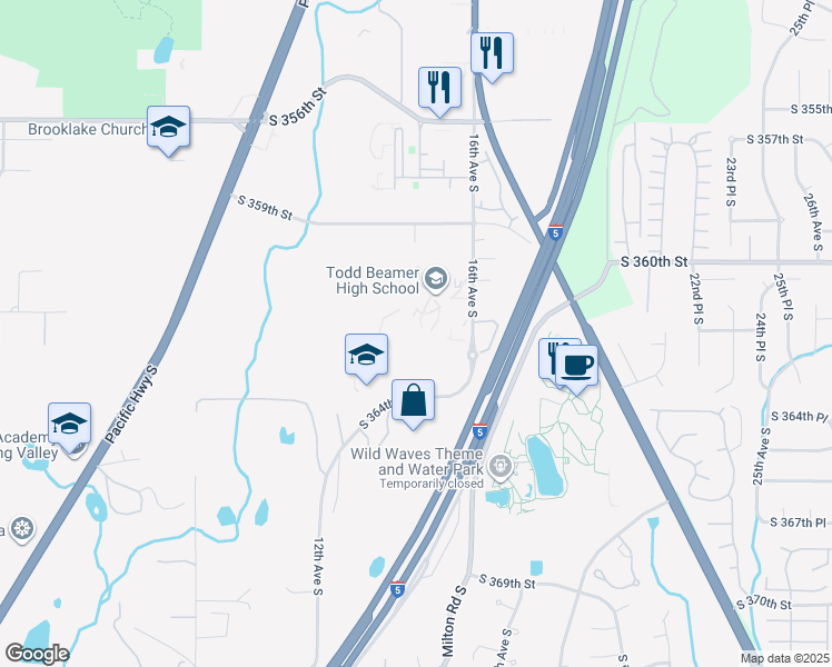 map of restaurants, bars, coffee shops, grocery stores, and more near 35999 16th Avenue South in Federal Way