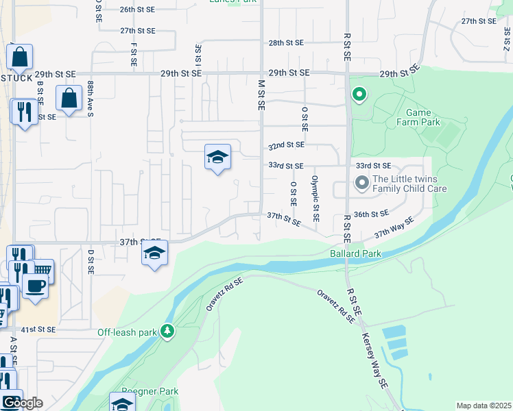 map of restaurants, bars, coffee shops, grocery stores, and more near 1101 37th Street Southeast in Auburn