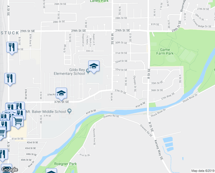 map of restaurants, bars, coffee shops, grocery stores, and more near 1101 37th Street Southeast in Auburn