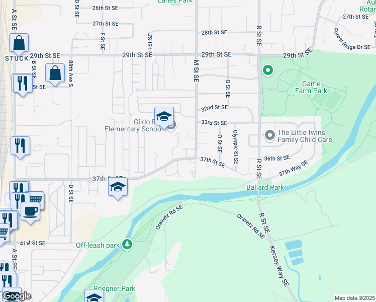 map of restaurants, bars, coffee shops, grocery stores, and more near 1101 37th Street Southeast in Auburn
