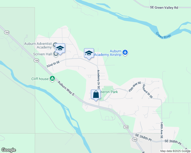 map of restaurants, bars, coffee shops, grocery stores, and more near 3525 Academy Drive Southeast in Auburn