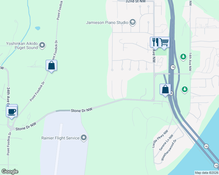 map of restaurants, bars, coffee shops, grocery stores, and more near 2210 22nd Avenue Court Northwest in Gig Harbor