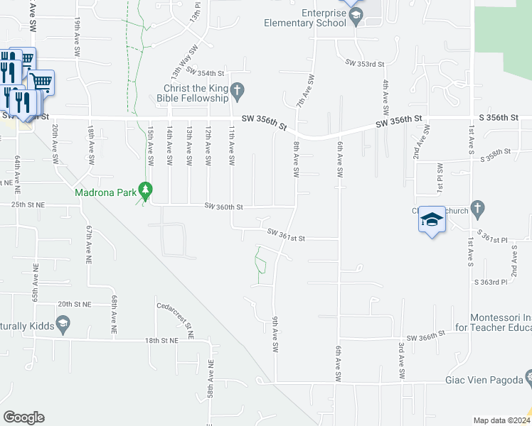 map of restaurants, bars, coffee shops, grocery stores, and more near 36006 9th Court Southwest in Federal Way