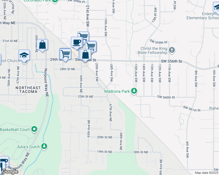map of restaurants, bars, coffee shops, grocery stores, and more near 35912 18th Avenue Southwest in Federal Way