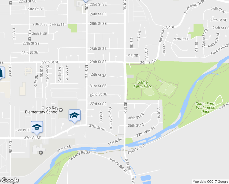 map of restaurants, bars, coffee shops, grocery stores, and more near 1465 32nd Street Southeast in Auburn