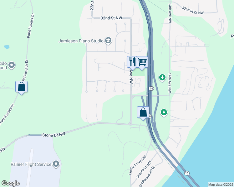 map of restaurants, bars, coffee shops, grocery stores, and more near 2403 19th Ave Ct NW in Gig Harbor