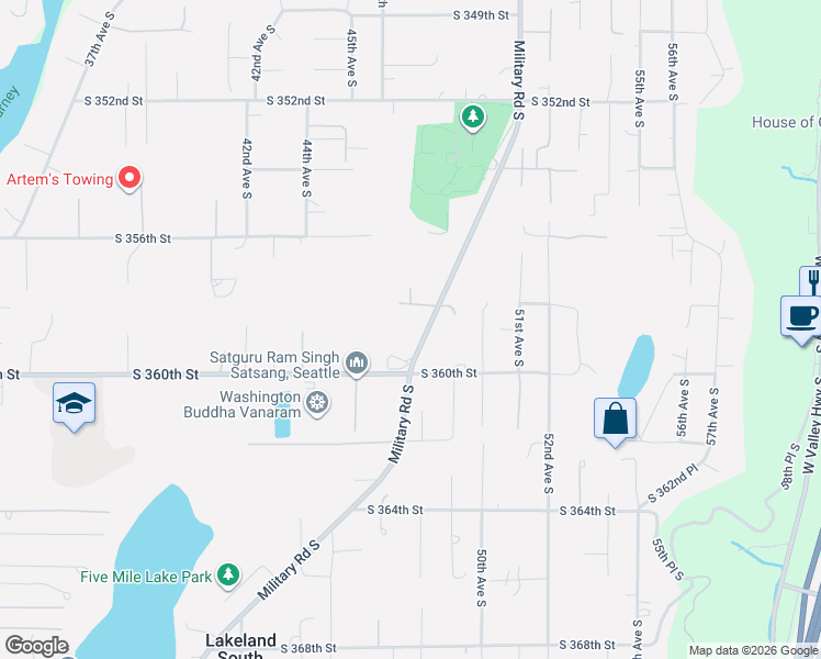 map of restaurants, bars, coffee shops, grocery stores, and more near 35829 Military Road South in Auburn