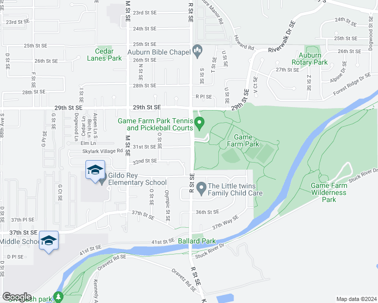 map of restaurants, bars, coffee shops, grocery stores, and more near 1526 31st Street Southeast in Auburn