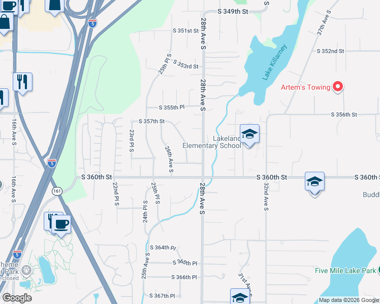 map of restaurants, bars, coffee shops, grocery stores, and more near 35782 27th Avenue South in Federal Way