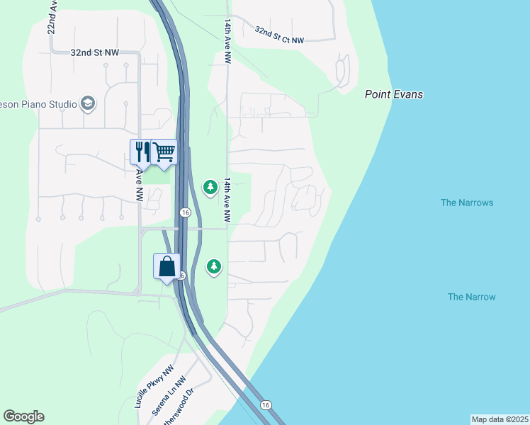 map of restaurants, bars, coffee shops, grocery stores, and more near 2401 Cliffside Lane Northwest in Gig Harbor