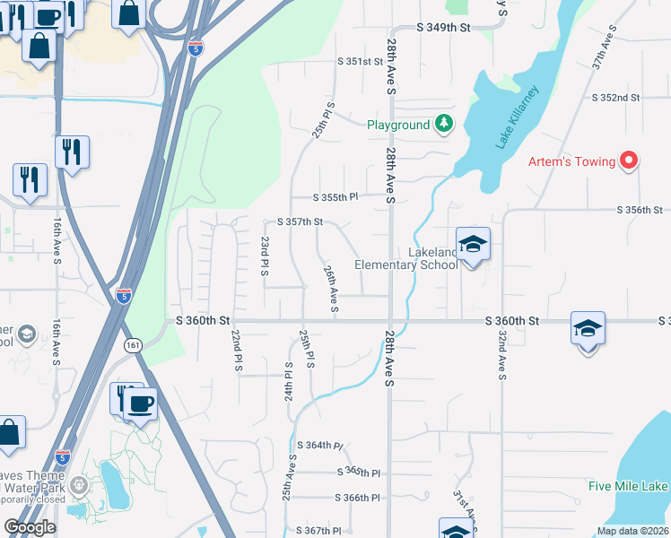 map of restaurants, bars, coffee shops, grocery stores, and more near 35775 26th Avenue South in Federal Way