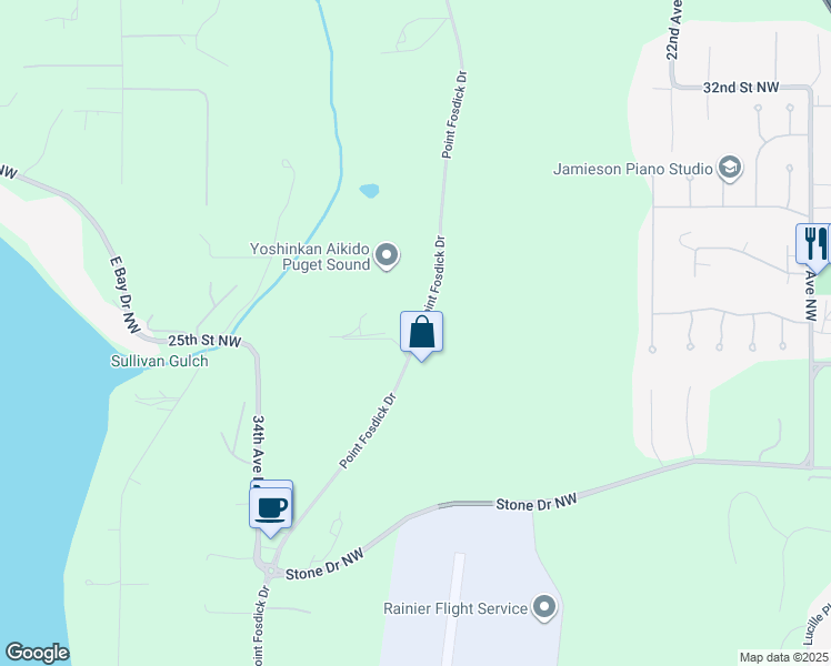 map of restaurants, bars, coffee shops, grocery stores, and more near 2324 Point Fosdick Drive Northwest in Gig Harbor