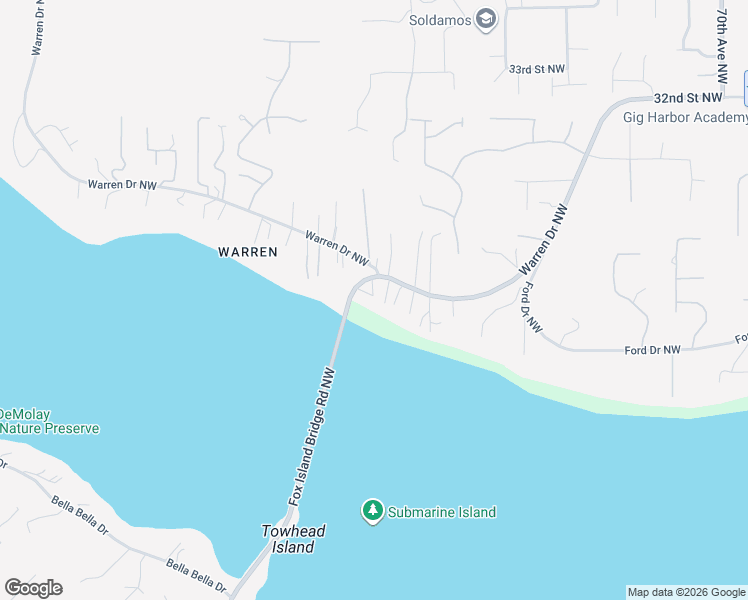 map of restaurants, bars, coffee shops, grocery stores, and more near 8014 Warren Drive Northwest in Gig Harbor