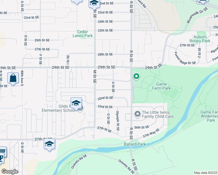 map of restaurants, bars, coffee shops, grocery stores, and more near 1322 30th Street Southeast in Auburn