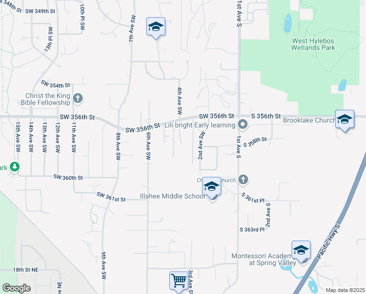 map of restaurants, bars, coffee shops, grocery stores, and more near 35622 4th Avenue Southwest in Federal Way