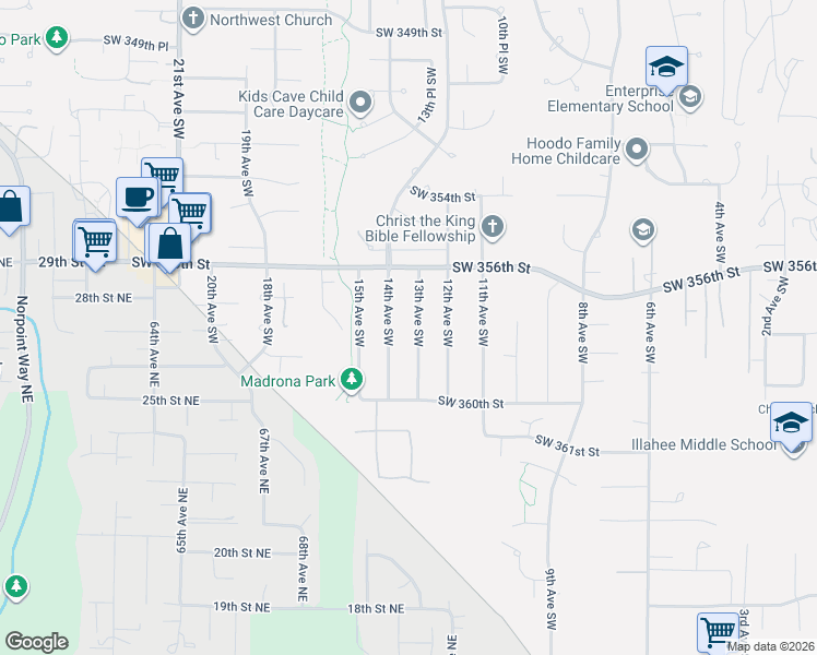 map of restaurants, bars, coffee shops, grocery stores, and more near 35639 13th Avenue Southwest in Federal Way