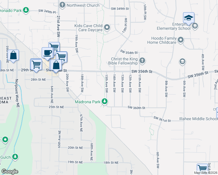 map of restaurants, bars, coffee shops, grocery stores, and more near 35637 14th Avenue Southwest in Federal Way