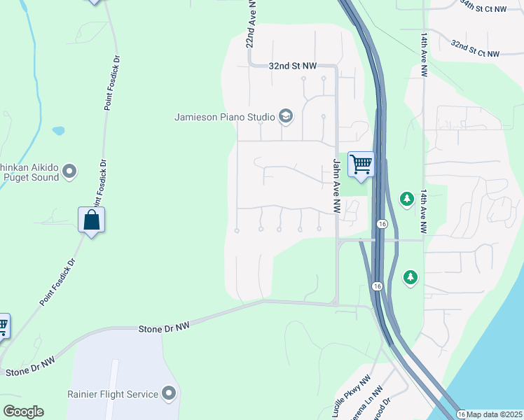 map of restaurants, bars, coffee shops, grocery stores, and more near 2534 21st Ave Ct NW in Gig Harbor