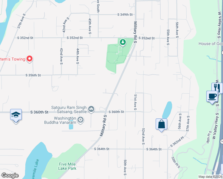 map of restaurants, bars, coffee shops, grocery stores, and more near 4642 South 358th Street in Auburn