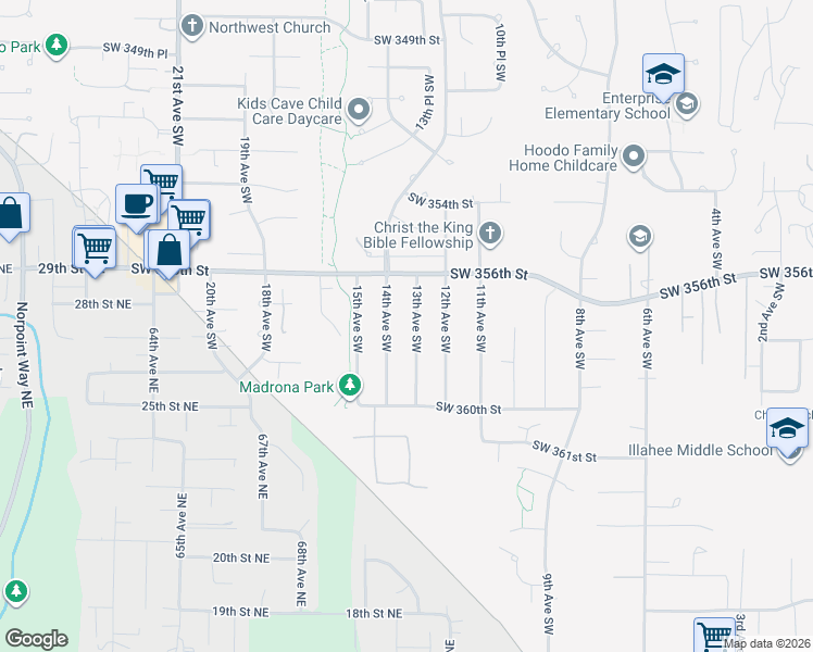 map of restaurants, bars, coffee shops, grocery stores, and more near 35639 13th Avenue Southwest in Federal Way