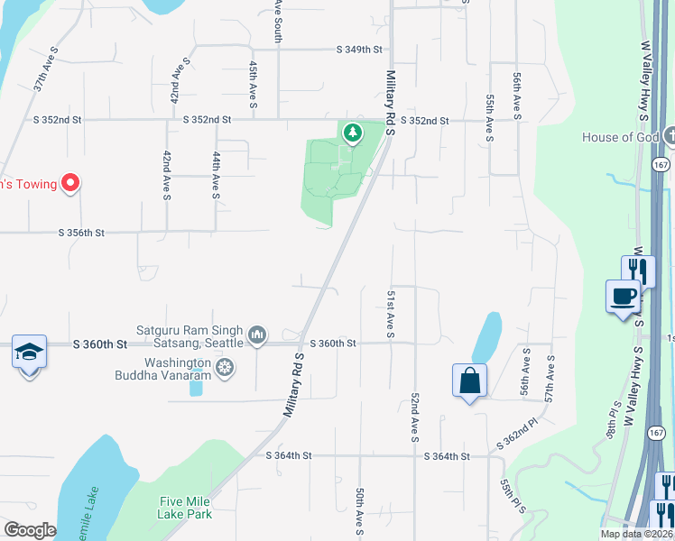 map of restaurants, bars, coffee shops, grocery stores, and more near 4642 South 358th Street in Auburn